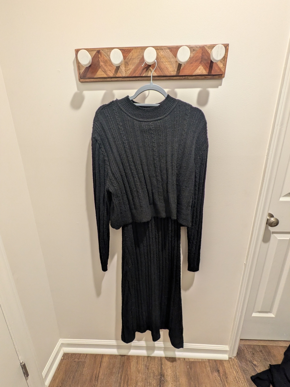 Black Ribbed Knit Layered Dress Set